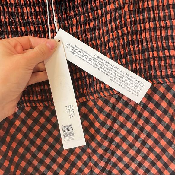 Ganni Smocked Gingham Midi Dress Orange and Black Sleeveless Dress NWT - Picture 10 of 16